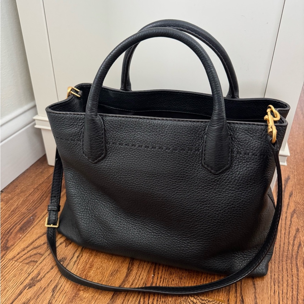 Tory Burch McGraw Triple Compartment Leather Satchel Black gold hardware - Picture 2 of 5